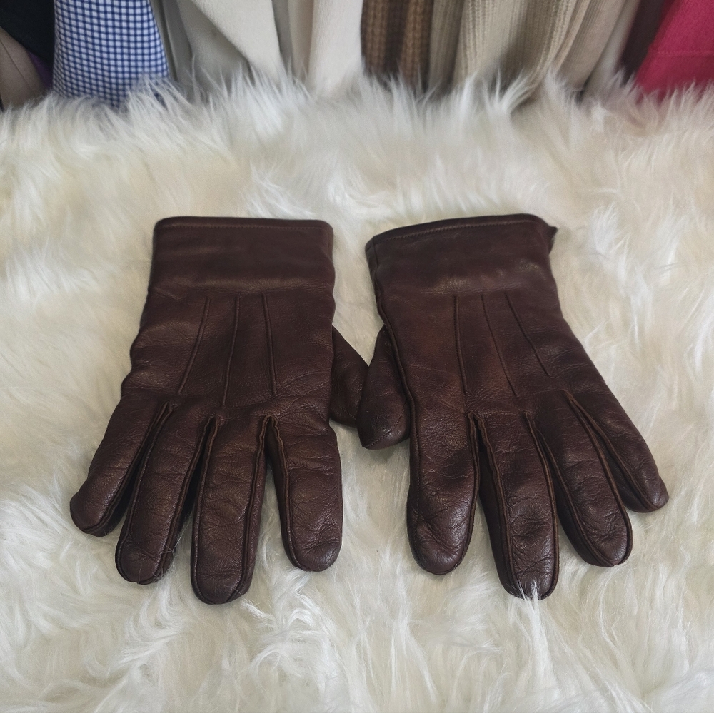 J. Crew Portolano  Rich Brown Leather Gloves
